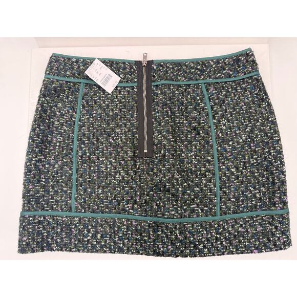 J. Crew Wool Mohair Blend Tweed Short Mini Skirt Lined NEW Size 10 Black Green - Picture 2 of 10